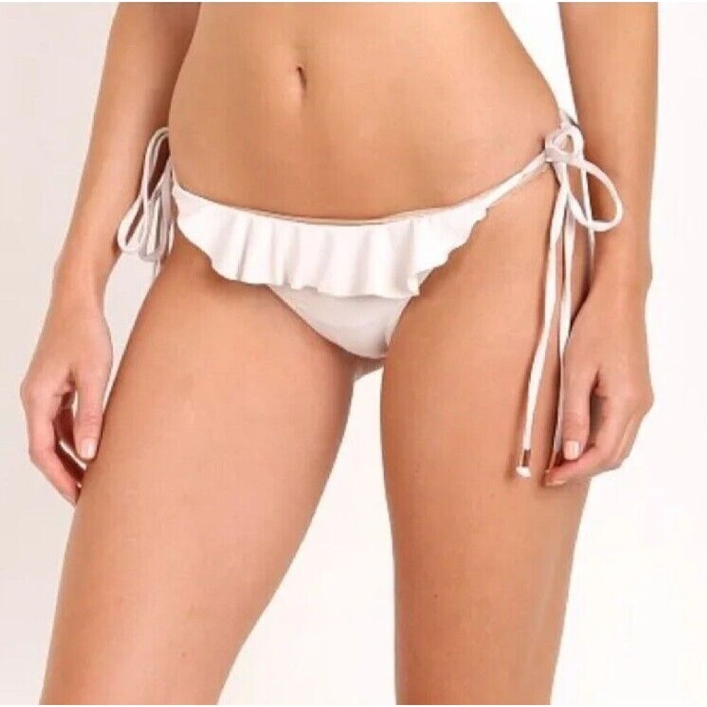 Eberjey Womens L Willow Lotus Side-Tie Ruffle Waist Hipster Bikini Bottom White